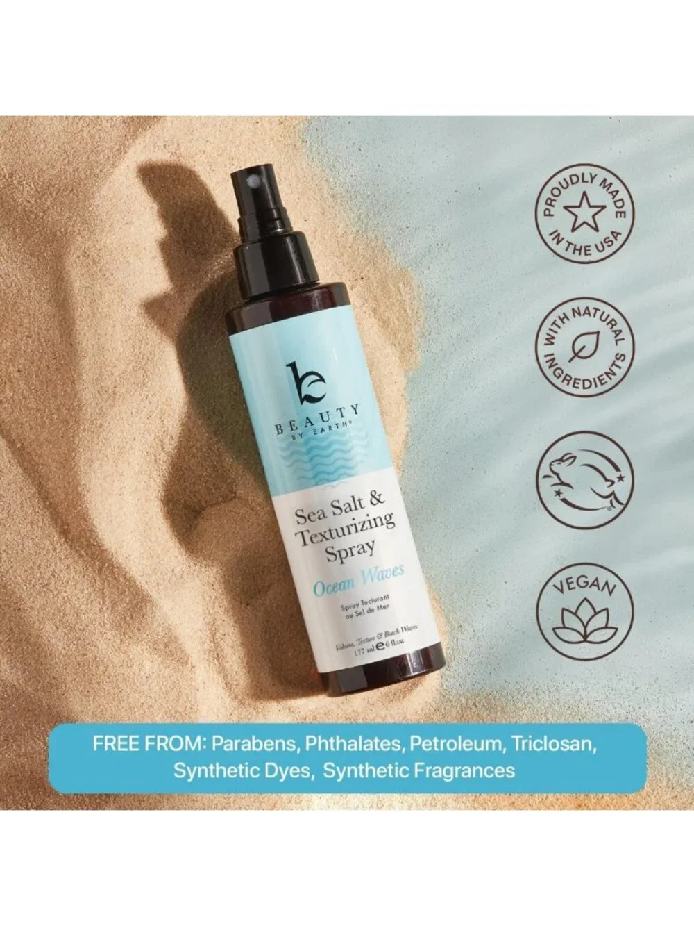 Aloe-Infused Sea Salt Spray for Beach Waves, Texture & Volume, Natural